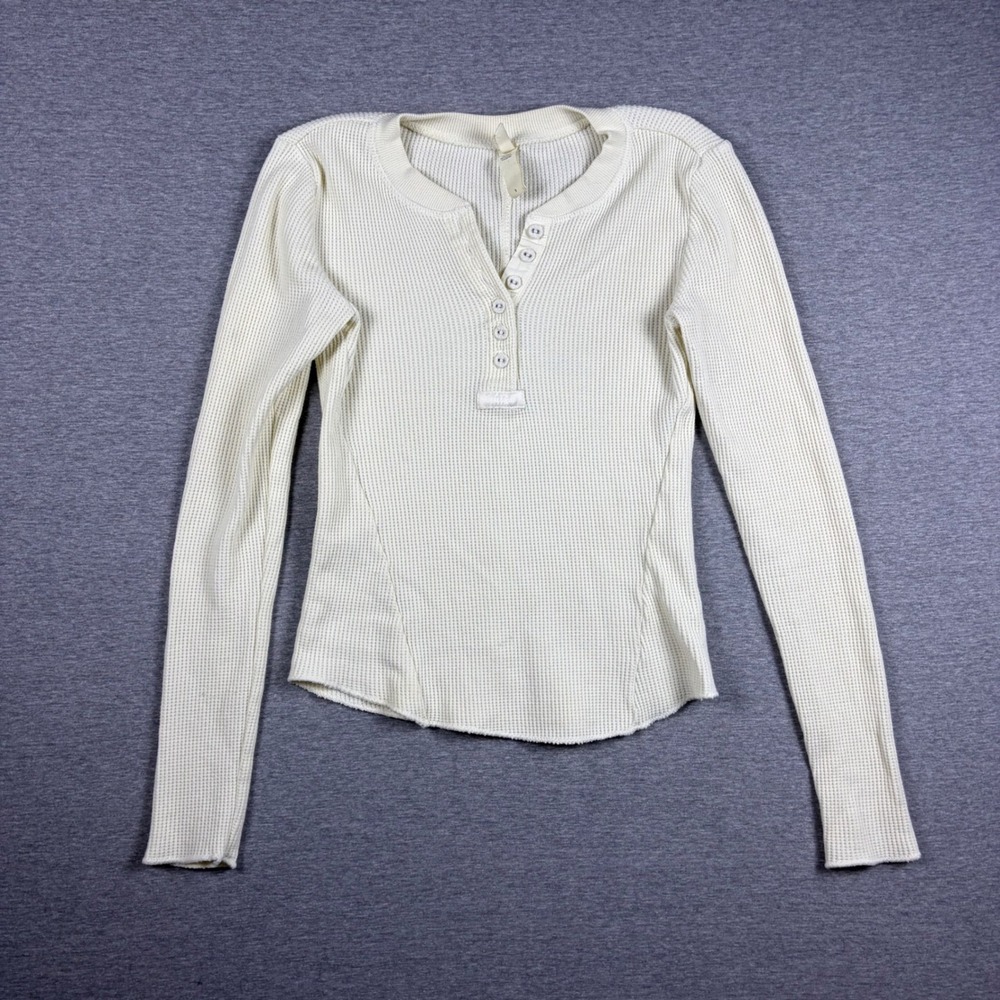 SKIMS Cotton Waffle Henley Top Small Ivory Long Sleeve Thermal Lounge